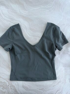 lululemon athletica Scoop Neck Crop Top in gray-olive green